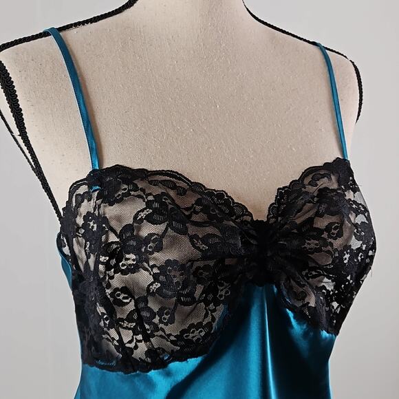 Victoria Secret Vintage Gold Label Teal Satin Lace Intimates | Womens Medium - Picture 2 of 15